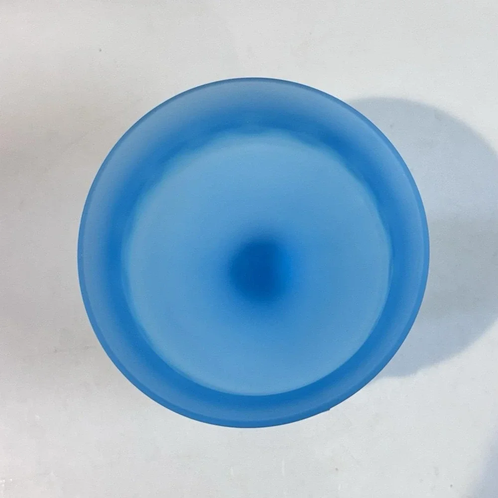 Vintage Fenton‎ Blue Satin Glass Compote Pedestal Candy Nut Bowl Dish Thumbprint